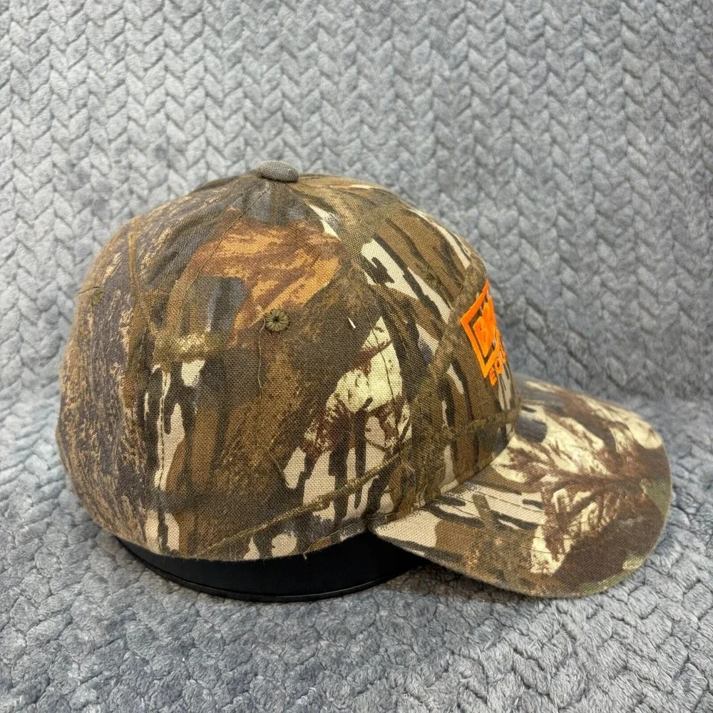 Briggs Equipment Camo Baseball Hat Orange Embroidered Logo Adjustable Cap